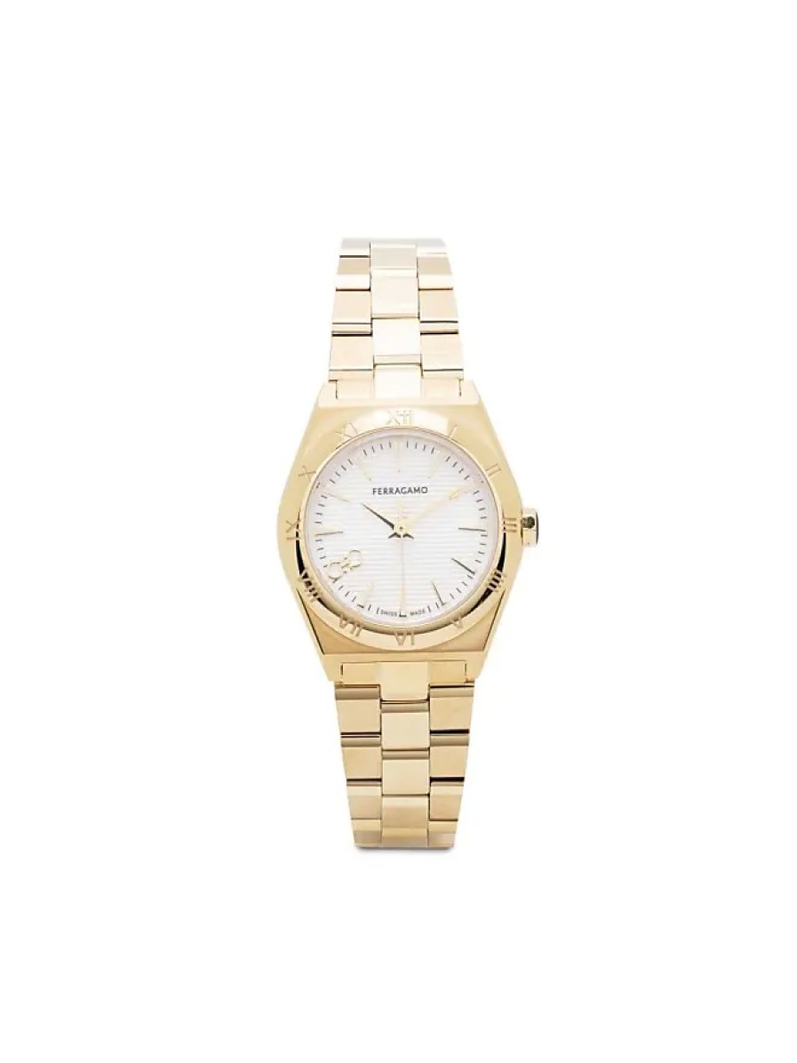 Femmes Ferragamo Montres | Montre Vega Upper East - Femme - Acier Inoxydable/Verre/Cristal Saphir - Taille Unique - Blanc