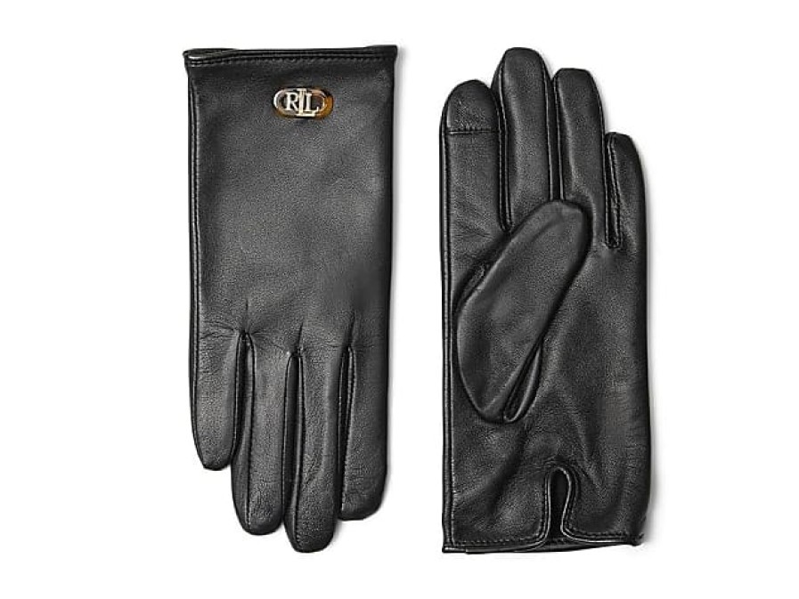 Femmes Beau Stockholm Gants | Gant Tactile En Cuir Avec Logo Ovale (Noir) Gants Gore-Tex