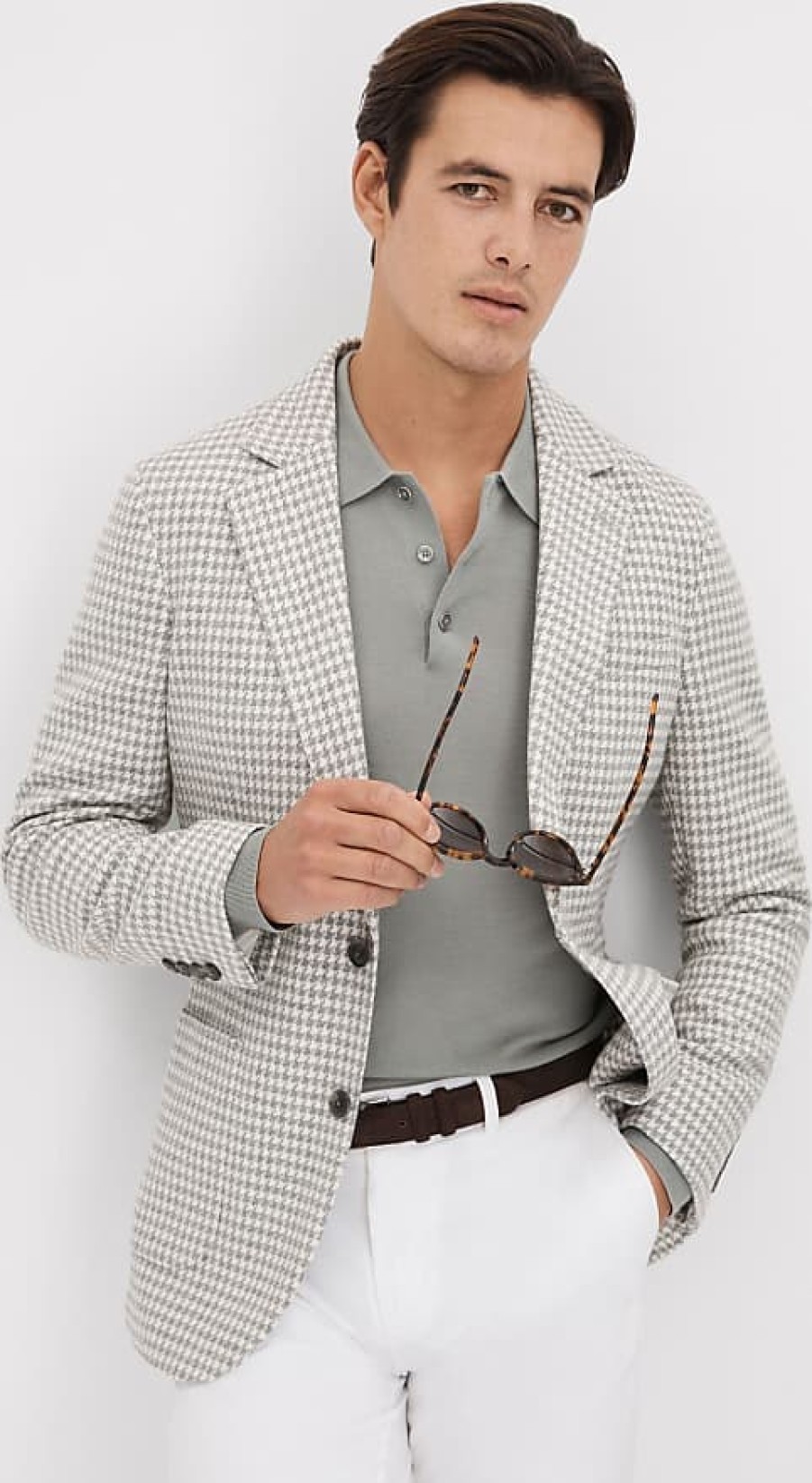 Hommes Luca Faloni Costumes | Nite - Blazer A Simple Boutonnage En Laine Melangee Coupe Slim Gris Doux, Uk 46