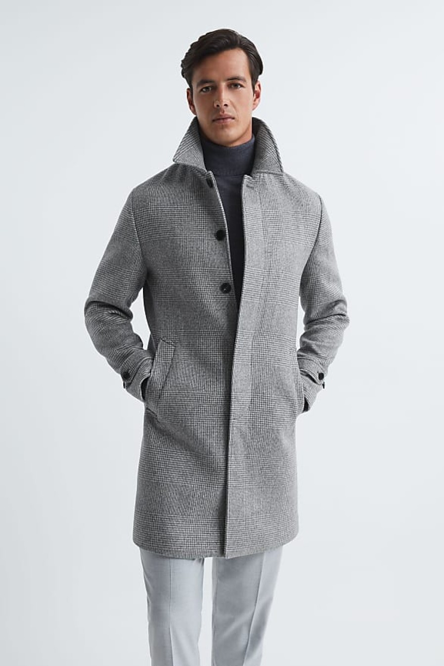 Hommes Bernache du Canada Manteaux | Bark - Pardessus Epsom A Carreaux En Melange De Laine Gris Doux, Royaume-Uni X-Small