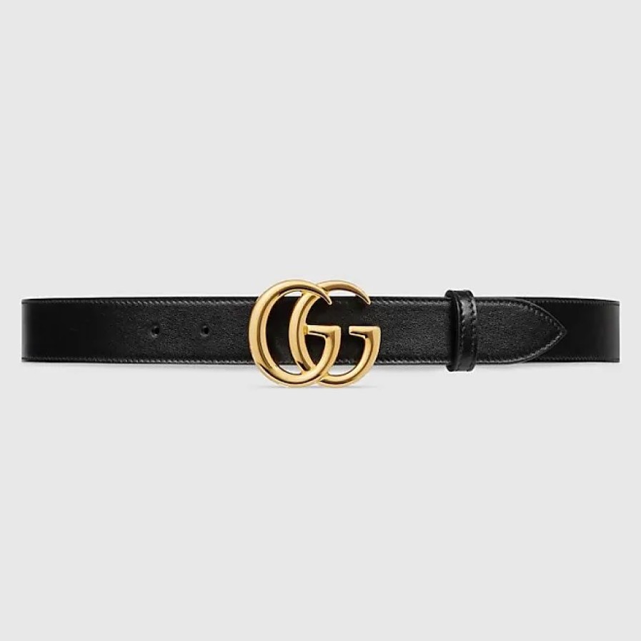 Hommes Ferragamo Ceintures | Ceinture En Cuir Gg Marmont Avec Boucle Brillante, Taille Gucci 100, Noir, Cuir