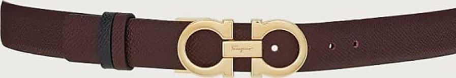 Hommes Ferragamo Ceintures | Ceinture Gancini Reversible Et Ajustable Femme Ganache Marron/Noir Taille 100Cm