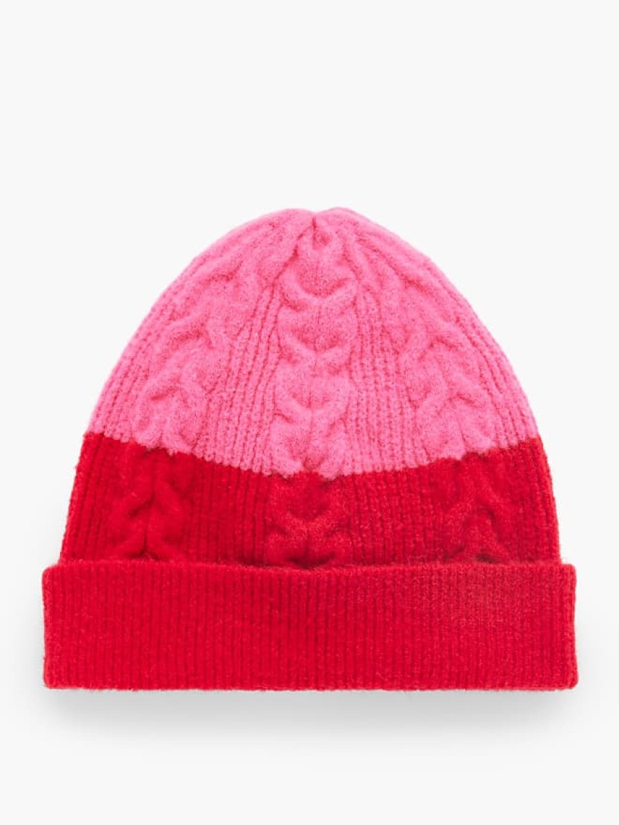 Femmes Boden Chapeaux D'Hiver | Bonnet Cable - Colorblock - Rose Francais - 001 Talbots