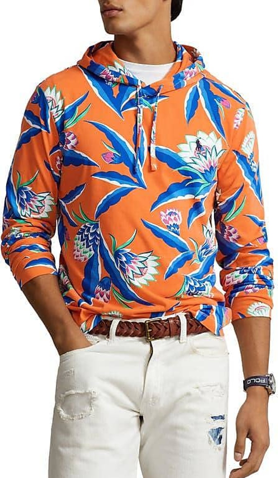 Hommes Alo Yoga Chandails | Sweat A Capuche En Jersey De Coton Floral En Bonheur Floral/Orange Chez Nordstrom, Taille X-Large