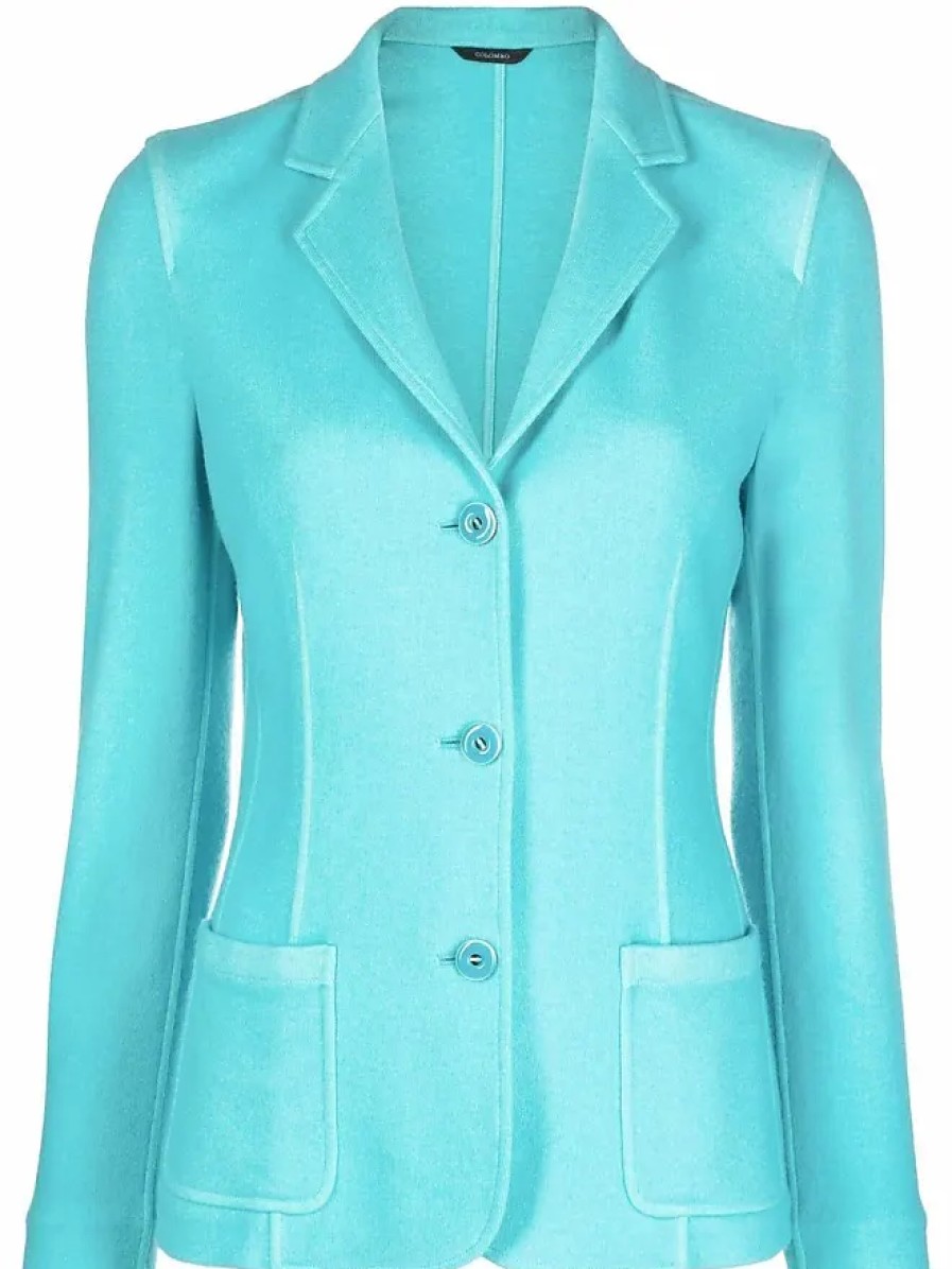 Femmes Dunhill Costumes | Blazer A Simple Boutonnage - Femme - Cachemire/Cuir/Soie - 44 - Bleu