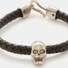 Hommes Ferragamo Bijoux | Alexander Mcqueen - Bracelet En Cuir Tresse Skull - Homme - Noir