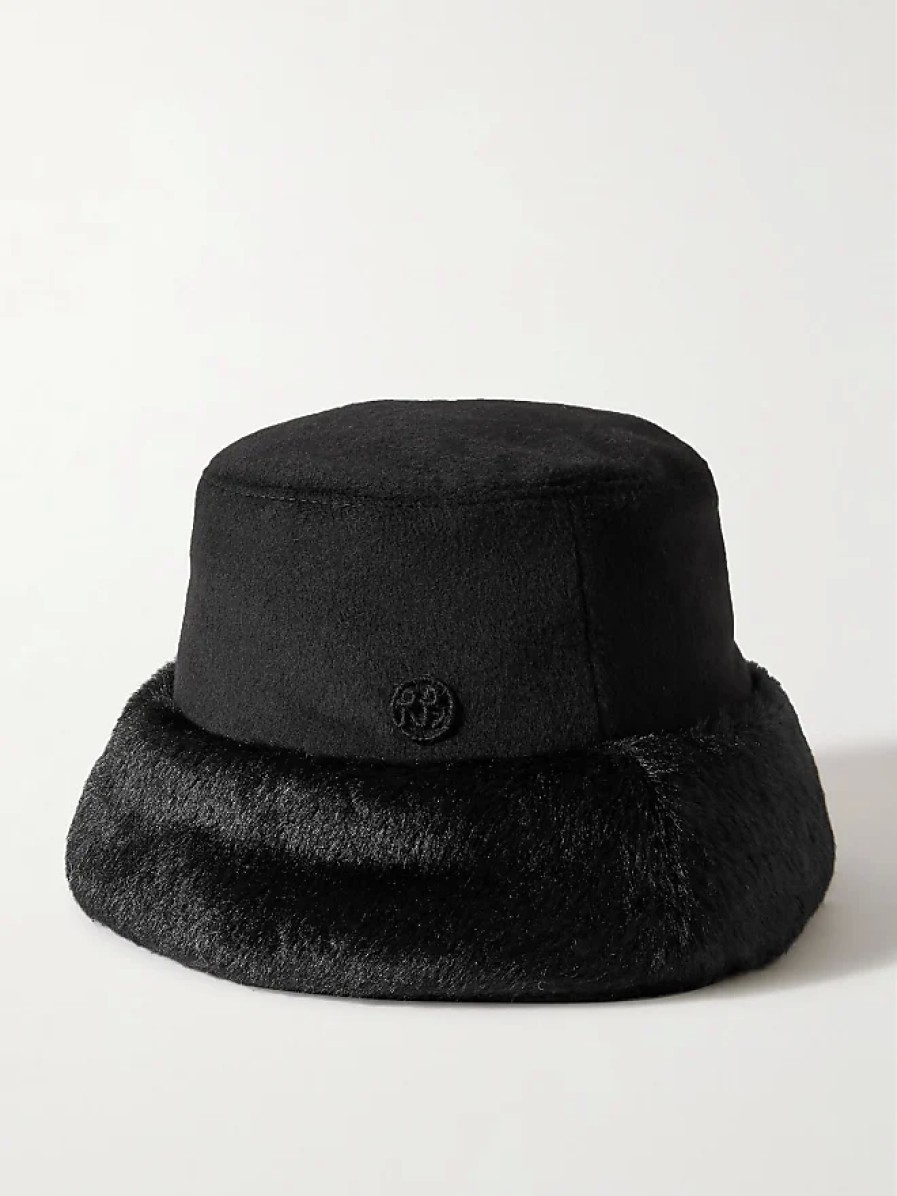 Femmes Tous les saints Chapeaux | Chapeau Bob En Laine Et Fausse Fourrure - Noir - S,M,L