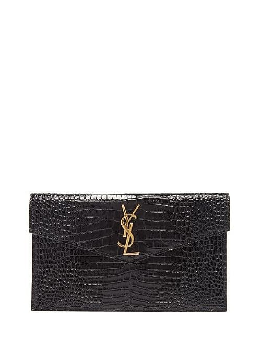 Femmes Saint-Laurent Sacs | Pochette En Cuir Effet Croco Uptown Ysl-Plaque