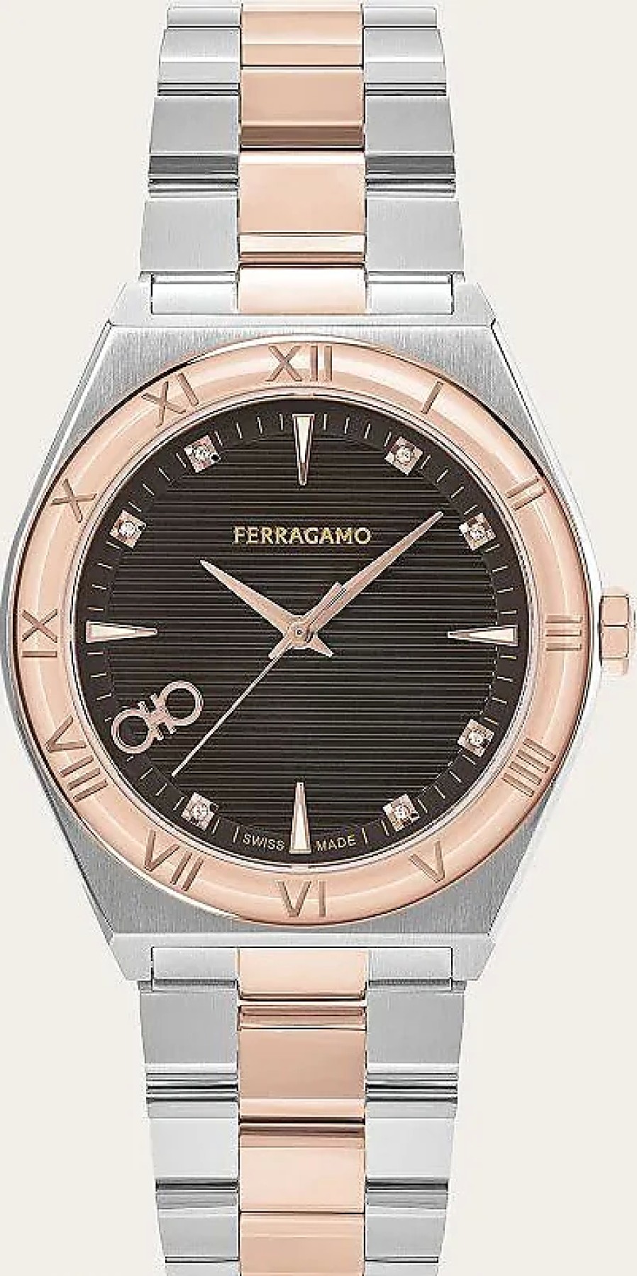 Femmes Ferragamo Montres | Montre Homme Vega Upper East Acier/Ip Or Rose/Noir