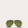 Femmes Gucci Des Lunettes De Soleil | Xvi - Pilot Titanium Stud Frame Unisexe Or/Degrade Vert 64