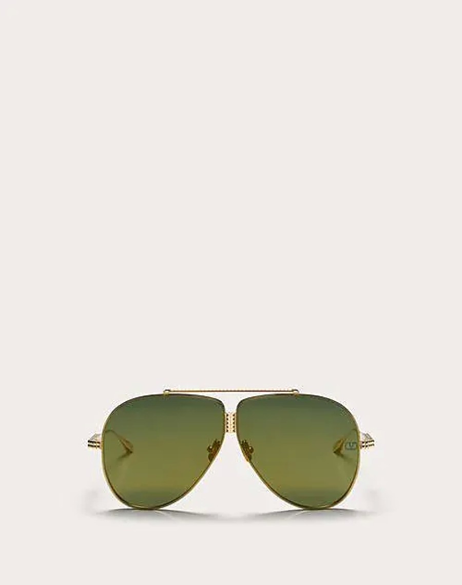 Femmes Gucci Des Lunettes De Soleil | Xvi - Pilot Titanium Stud Frame Unisexe Or/Degrade Vert 64