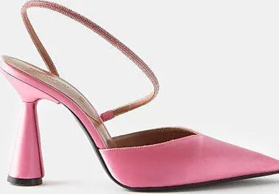 Femmes Christian Louboutin Chaussures En Cuir | Daccori - Escarpins En Satin Ornes De Cristaux Saturn 90 - Femme - Rose Clair