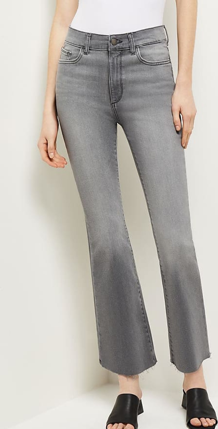 Femmes Mère Jeans | Jean Bootcut Court Taille Haute Bridget, Overcast