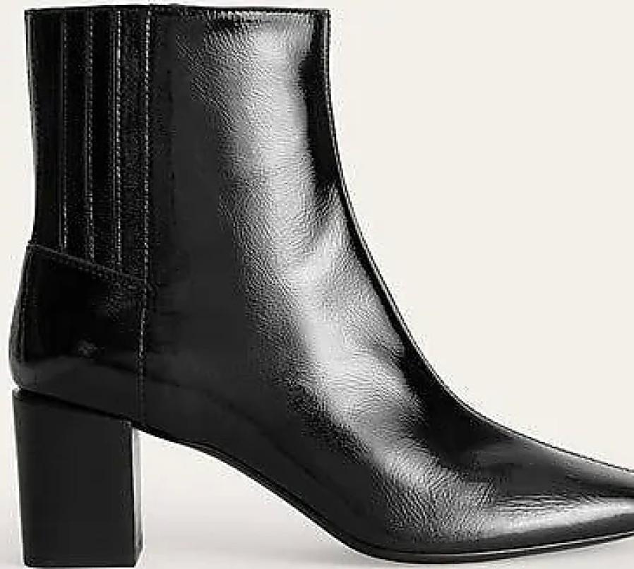 Femmes Tous les saints Bottines | Bottines En Cuir A Talon Carre Noir Verni Femme Boden