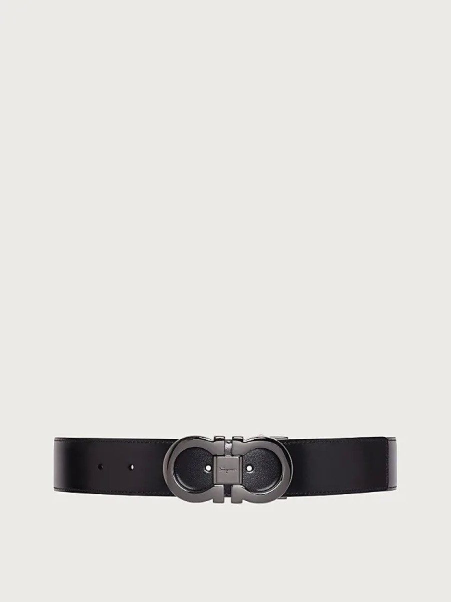 Hommes Ferragamo Ceintures | Ceinture Gancini Reversible Et Ajustable Homme Noir/Auburn Taille 105Cm