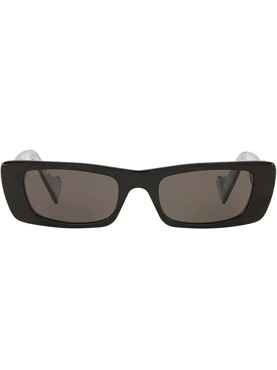 Femmes Gucci Des Lunettes De Soleil | Lunettes De Soleil A Monture Rectangulaire Avec Plaque Logo - Femmes - Acetate/Nylon - Taille Unique - Noir