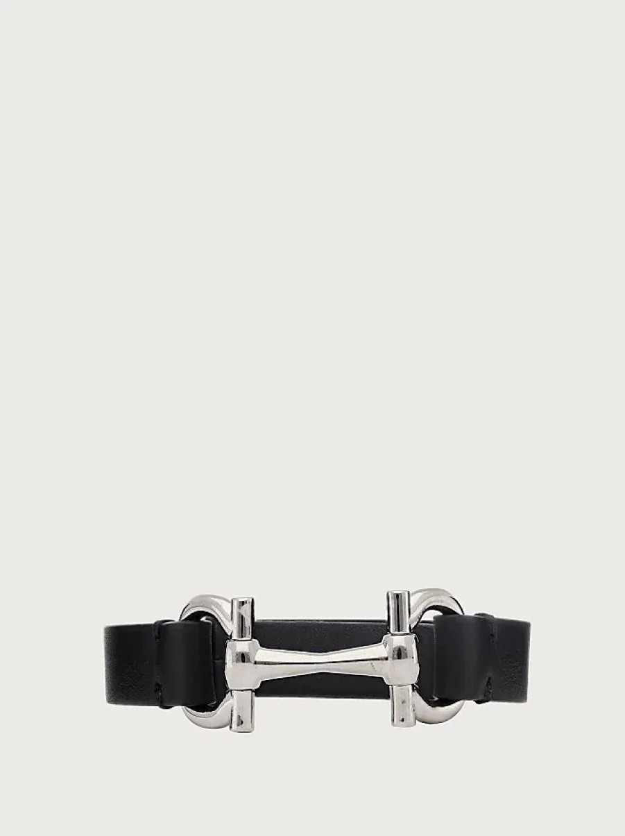 Hommes Ferragamo Bijoux | Bracelet Mors Homme Cuir Noir