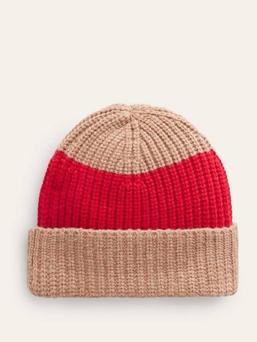 Femmes Syhood Chapeaux D'Hiver | Bonnet Color Block Rouge Brillant/Camel Femme Boden