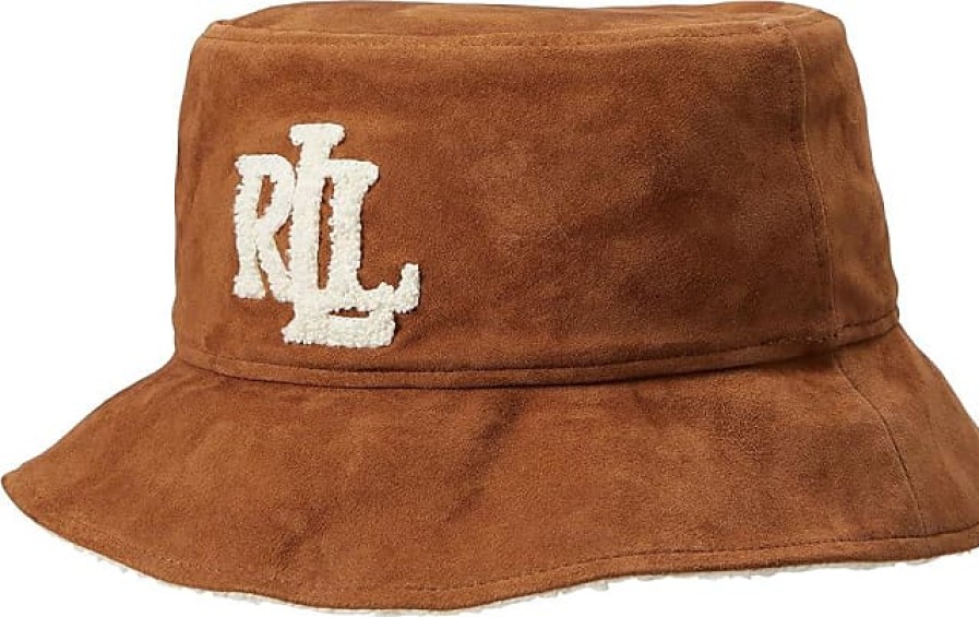 Hommes polo Ralph Lauren Chapeaux | Seau En Daim Avec Capuchons De Seau En Faux Sherpa (Marron Whisky)