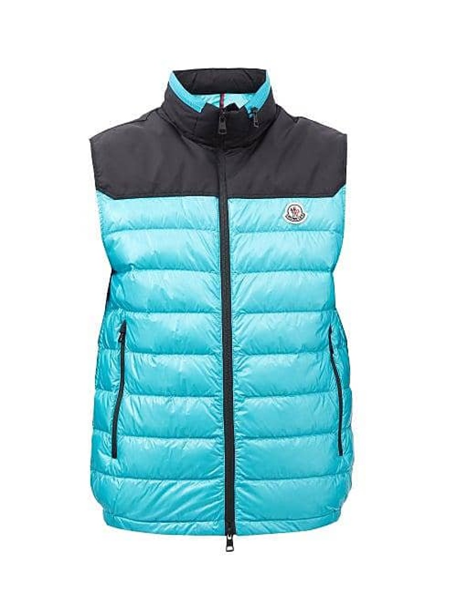 Hommes Moncler Gilets | Gilet Matelasse En Duvet Ortac Avec Patch Logo - Hommes - Bleu Multi