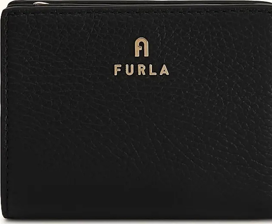 Femmes Saint-Laurent Portefeuilles | Portefeuille Camelia Compact Nero Cuir De Veau Graine Noir Femme