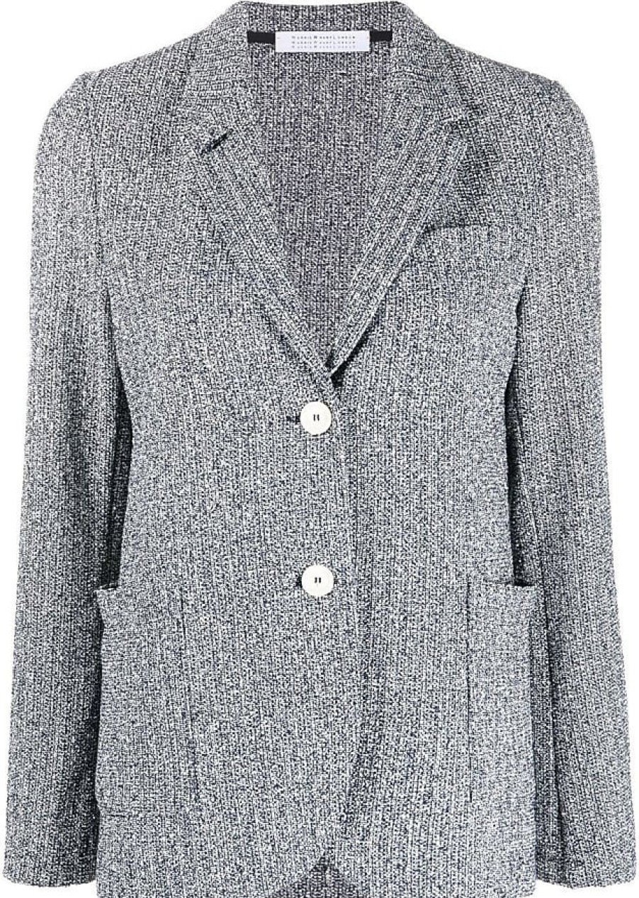 Femmes Dunhill Costumes | Blazer A Boutonnage Simple Et Revers Crante - Femme - Polyester/Coton - 42 - Bleu