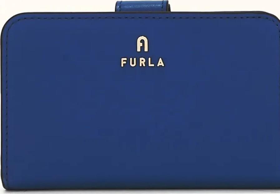 Femmes Prada Portefeuilles | Portefeuille Camelia Compact Blu Cobalto Bleu Cuir De Veau Souple Femme