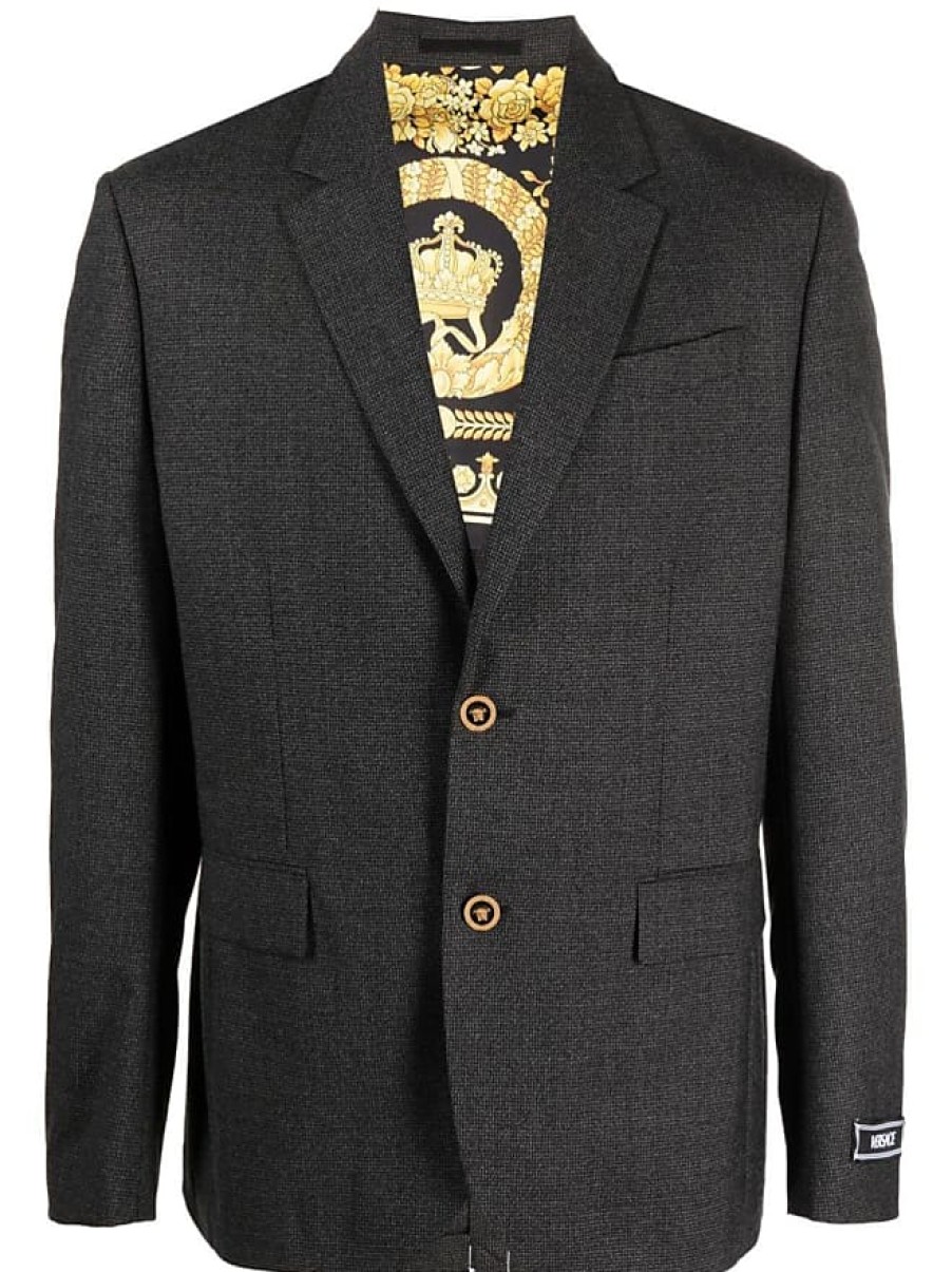 Hommes Alexandre McQueen Costumes | Blazer Medusa En Laine Vierge A Simple Boutonnage - Homme - Laine Vierge/Soie/Cupro - 46 - Noir