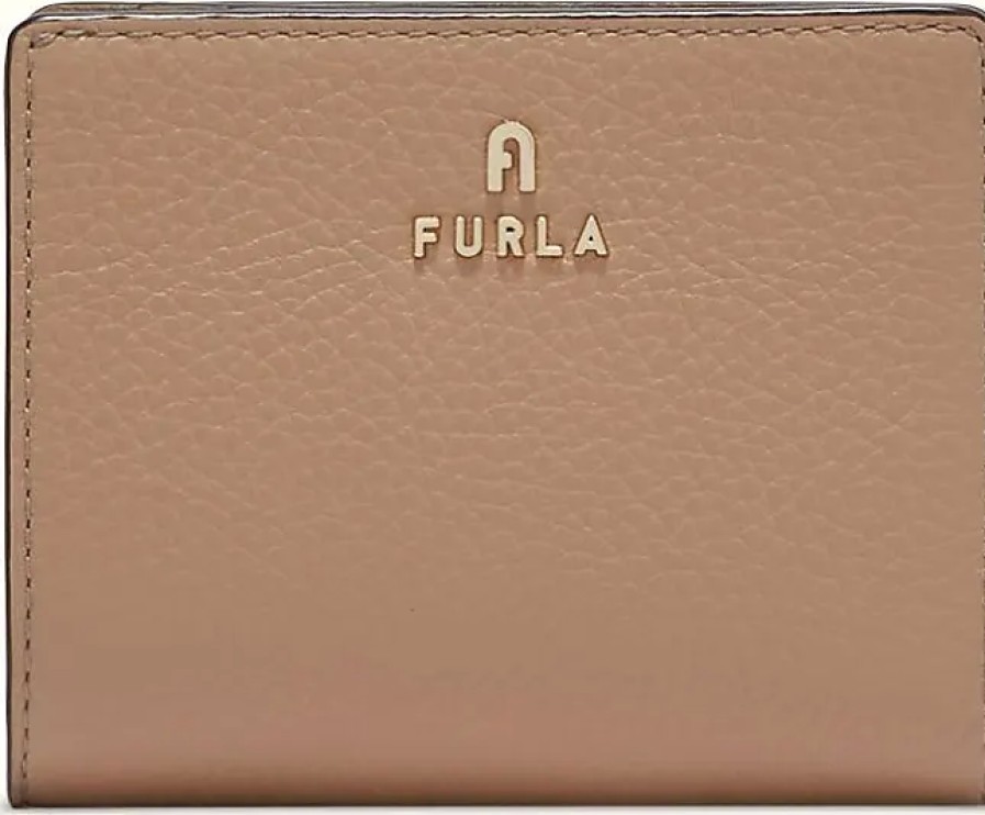 Femmes Furla Portefeuilles | Portefeuille Camelia Compact Gris Cuir De Veau Graine Gris Femme