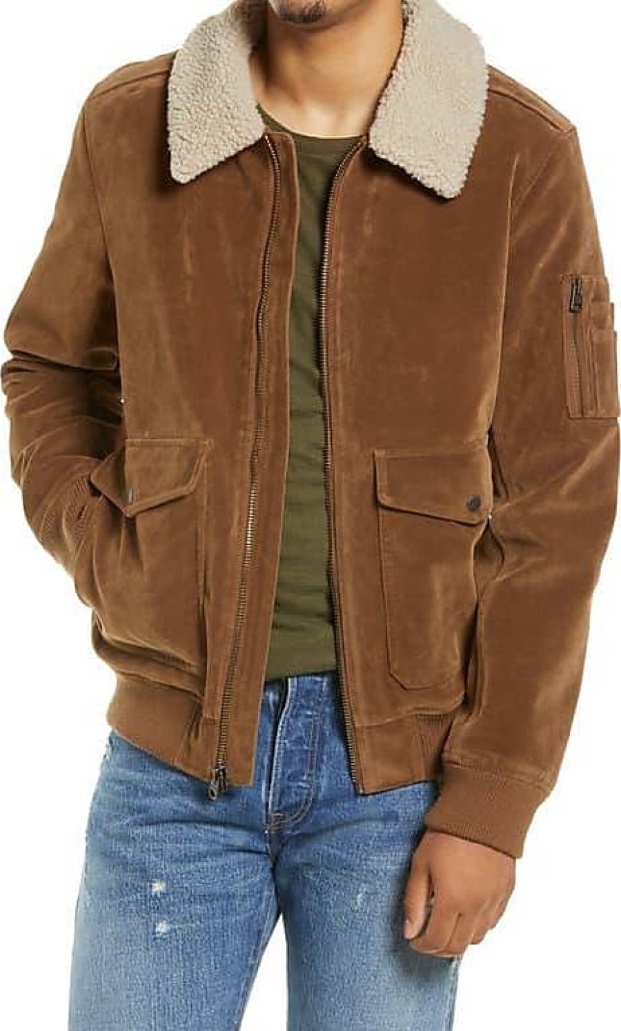 Hommes Casablanca Vestes | Blouson Aviateur En Faux Suede Avec Col Amovible En Fausse Peau De Mouton En Cognac/Creme Chez Nordstrom, Taille X-Large