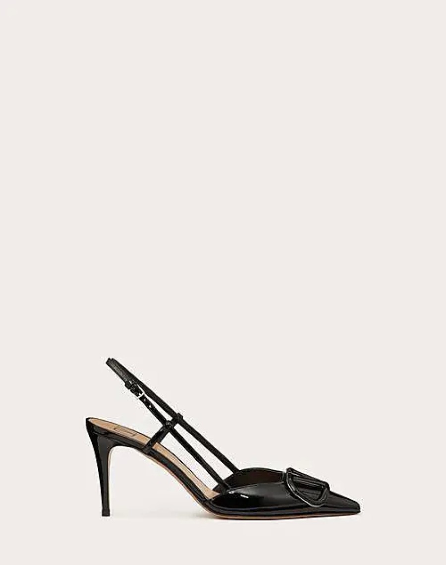 Femmes Balenciaga Chaussures D'Ete | Vlogo Signature Escarpin Slingback En Cuir Verni 80Mm Femme Noir 34.5