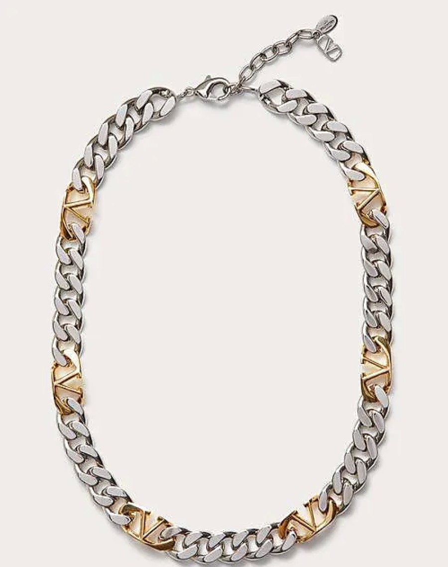 Hommes Ferragamo Bijoux | Collier Chaine Metal Vlogo Homme Or Uni