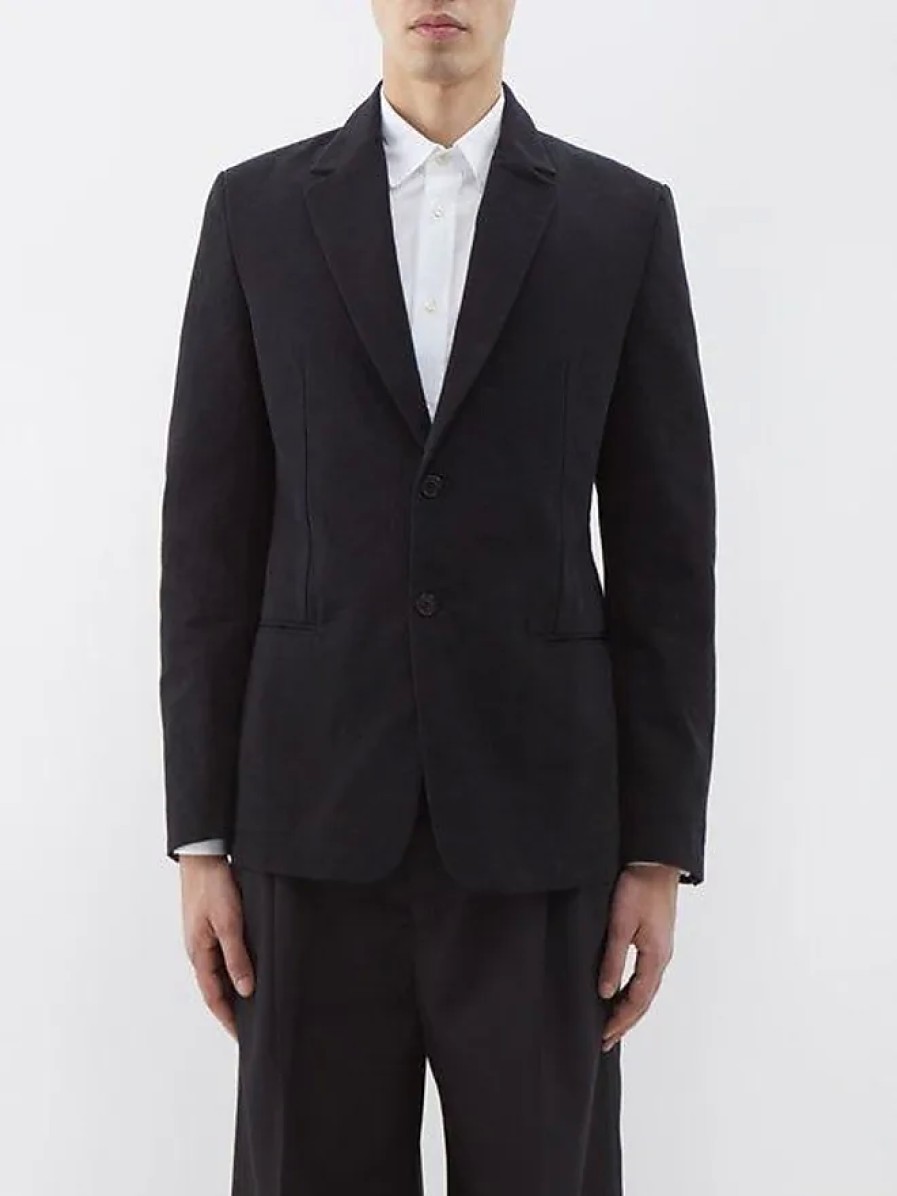 Hommes Alexandre McQueen Costumes | Blazer En Melange De Coton A Revers Crante