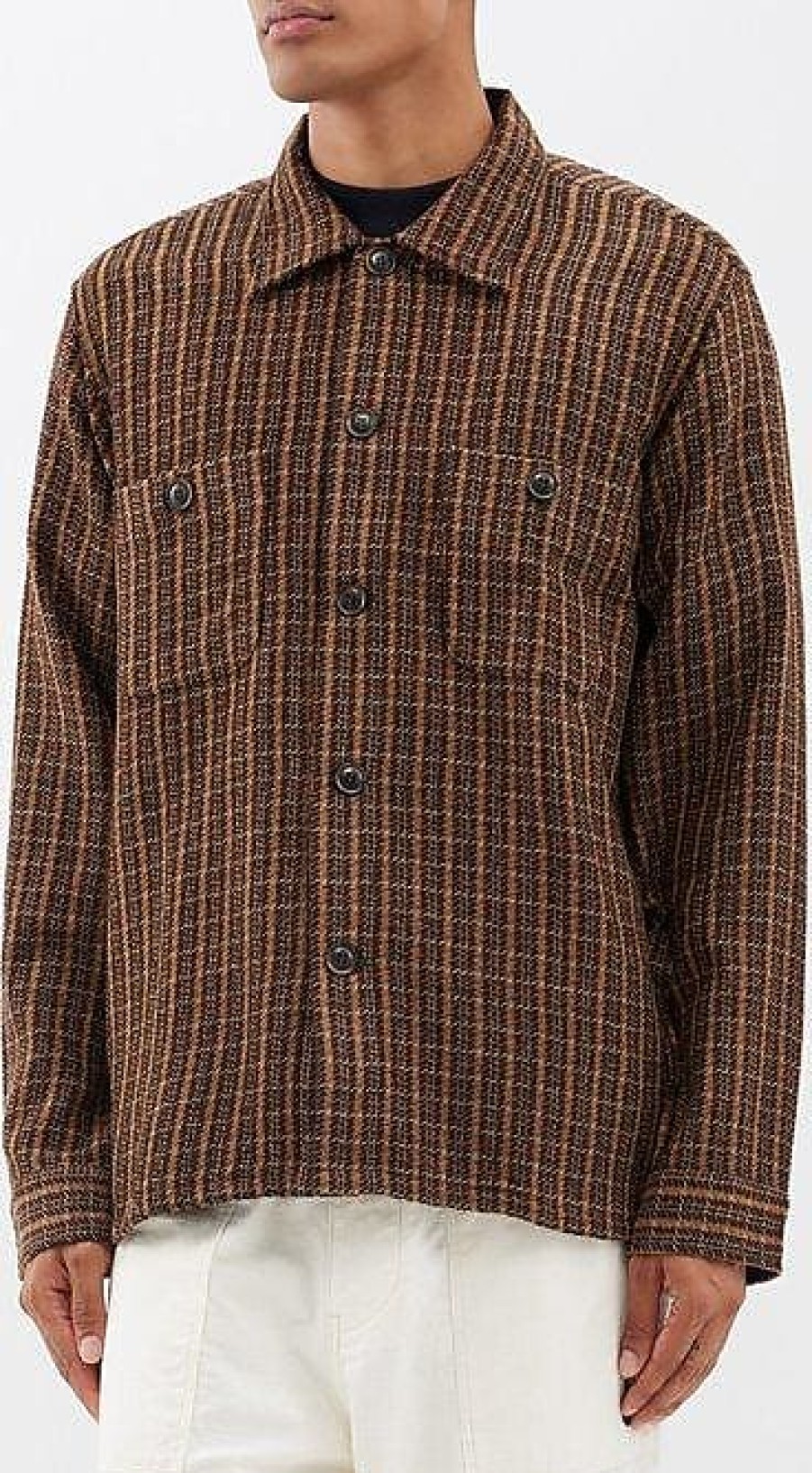 Hommes Paul Smith Chemises | Chemise En Tweed A Poche A Rabat Smokey Mall - Hommes - Marron Multi