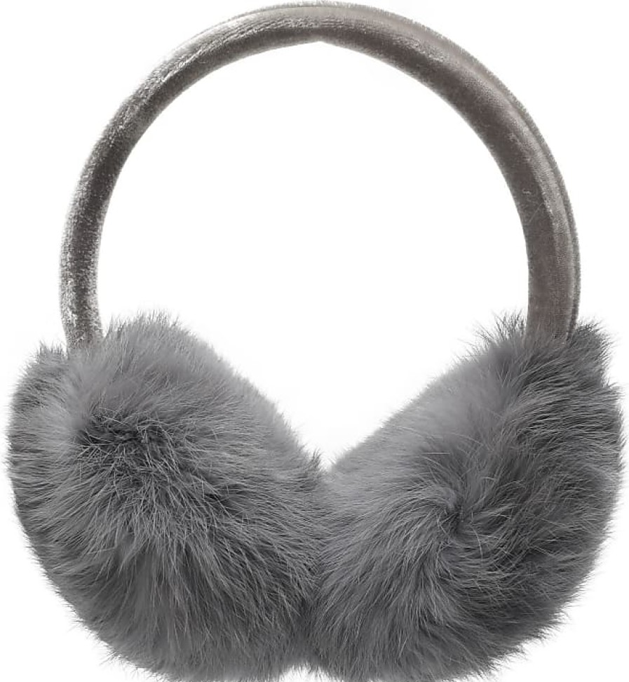 Femmes CC Cache-Oreilles | Cache-Oreilles Reglables En Fourrure De Lapin Veritable Pour Femmes Et Filles (Gris Fonce)