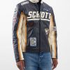 Hommes Reiss Vestes | Schott Nyc - Veste De Motard En Cuir Avec Patch Logo - Hommes - Marine Multi