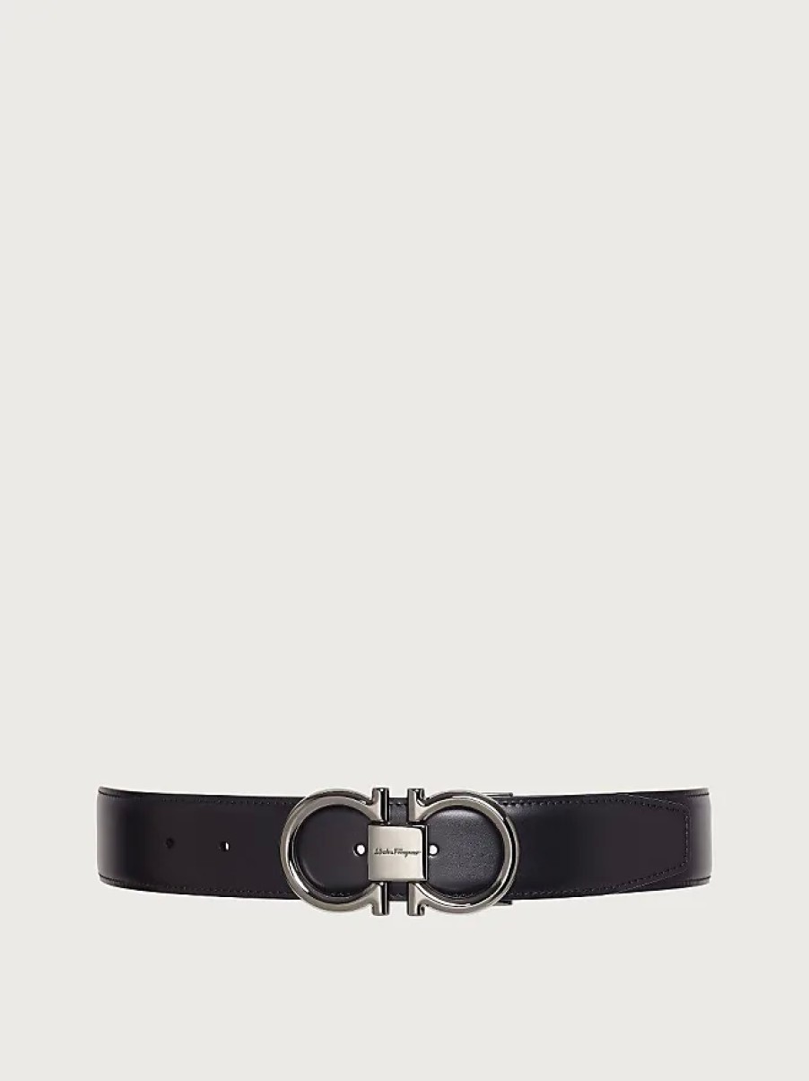 Hommes Ferragamo Ceintures | Ceinture Gancini Reversible Et Ajustable Homme Noir/Hickory Taille 105Cm