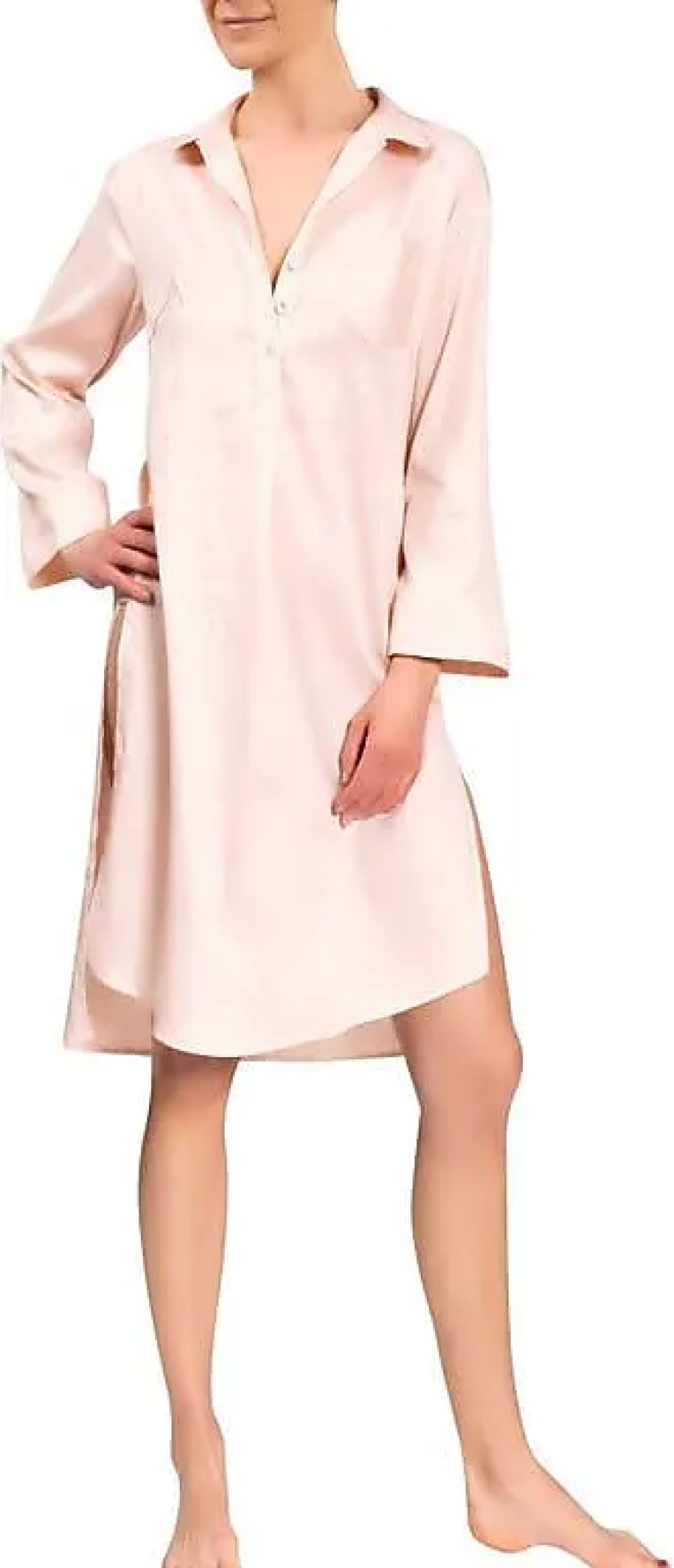 Femmes Lauren Ralph Lauren Vetements De Detente | Chemise De Nuit Luna En Champagne/Blanc Chez Nordstrom, Taille X-Small