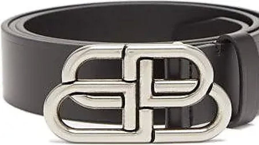 Hommes Blanc cassé Ceintures | Ceinture En Cuir Bb-Logo - Homme - Noir Argent