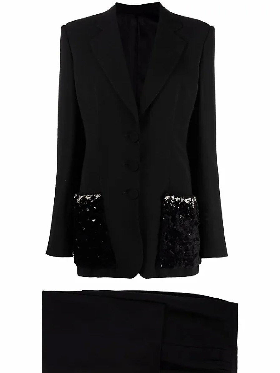 Femmes River Island Costumes | Costume Deux Pieces A Poches A Panneaux Des Annees 1990 - Femme - Laine Vierge/Rayonne - 40 - Noir