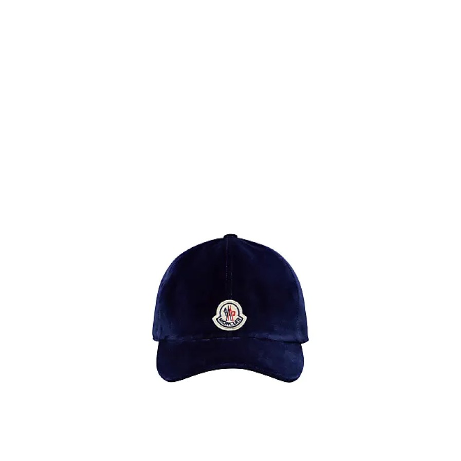 Femmes Moncler Casquettes | Casquette De Baseball En Velours Bleu Taille Unique