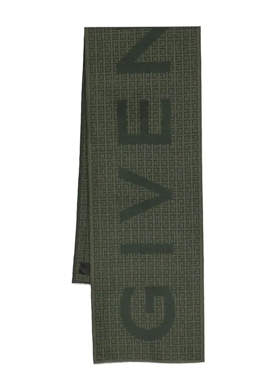 Hommes Acné Studios Echarpes | Echarpe En Laine Melangee A Imprime Monogramme 4G - Homme - Laine/Laine Vierge/Soie - Taille Unique - Vert