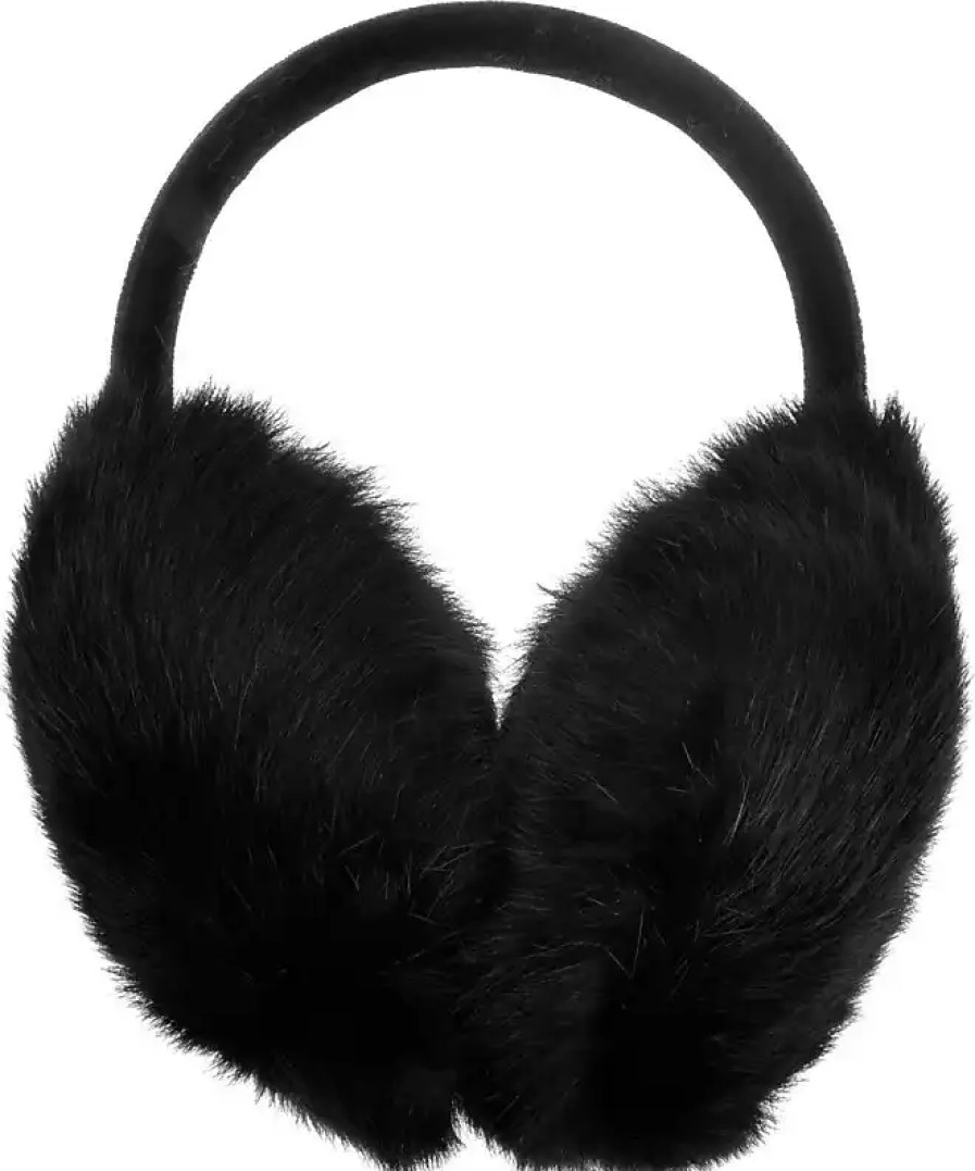 Femmes Monique Cache-Oreilles | Cache-Oreilles Reglables En Fourrure De Lapin Veritable Pour Femmes Et Filles, Noir