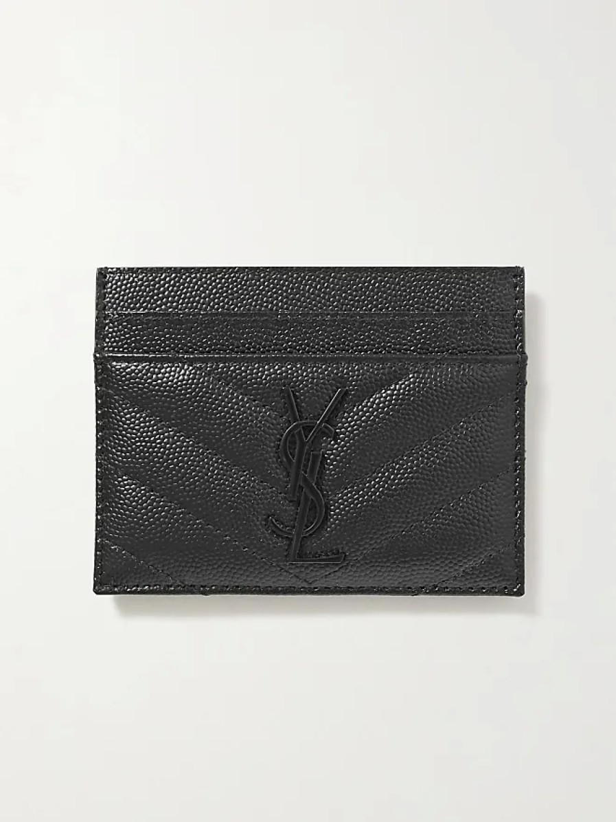 Femmes Saint-Laurent Portefeuilles | Porte-Cartes En Cuir Texture Matelasse Monogramme - Noir - Taille Unique