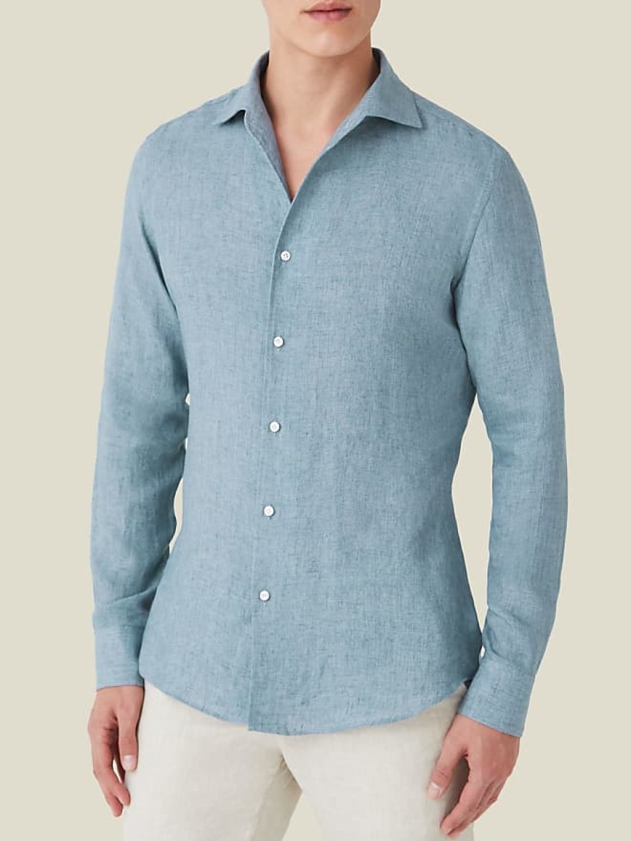 Hommes Luca Faloni Chemises | Chemise En Lin Portofino Bleu Francais