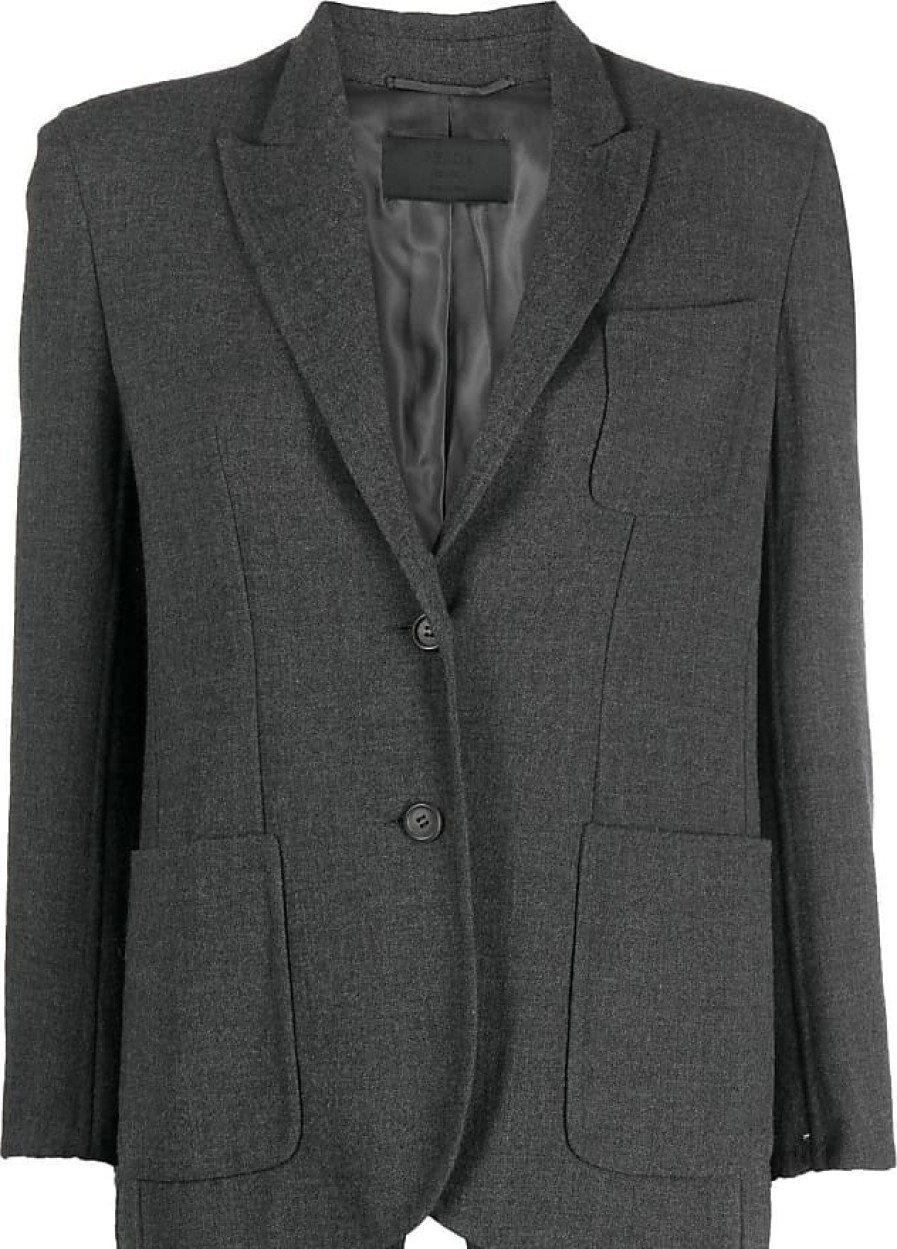 Femmes Burberry Costumes | Blazer En Laine A Boutonnage Simple Des Annees 2000 - Femme - Laine/Spandex/Elasthanne/Rayonne - 38 - Gris