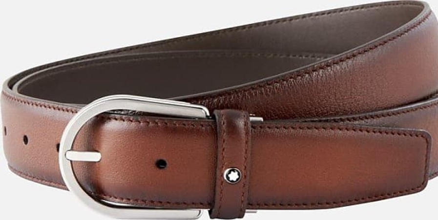 Hommes Luca Faloni Ceintures | Ceinture En Cuir Marron Avec Boucle En Fer A Cheval, 35 Mm