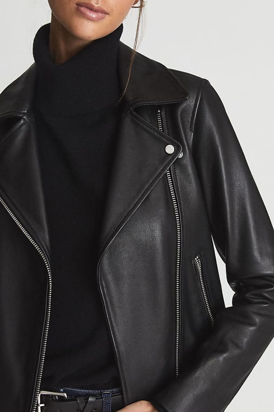 Hommes Reiss Vestes | Geo - Veste Motard En Cuir Noir, Us 4