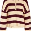 Femmes Reiss Chandails | Nouveau Pull Zippe Alice Stripe Quarter En Rayures Vin Windsor Chez Nordstrom, Taille X-Large