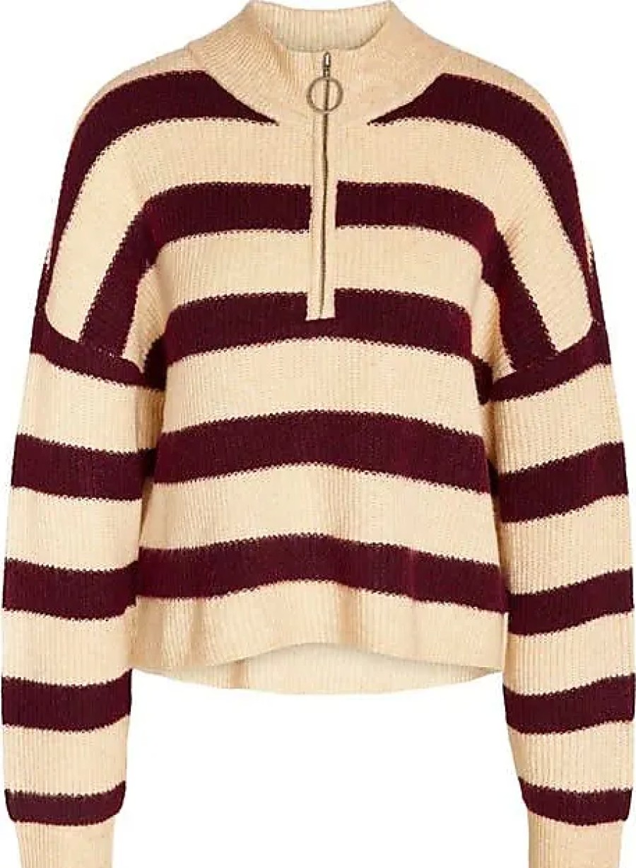 Femmes Reiss Chandails | Nouveau Pull Zippe Alice Stripe Quarter En Rayures Vin Windsor Chez Nordstrom, Taille X-Large